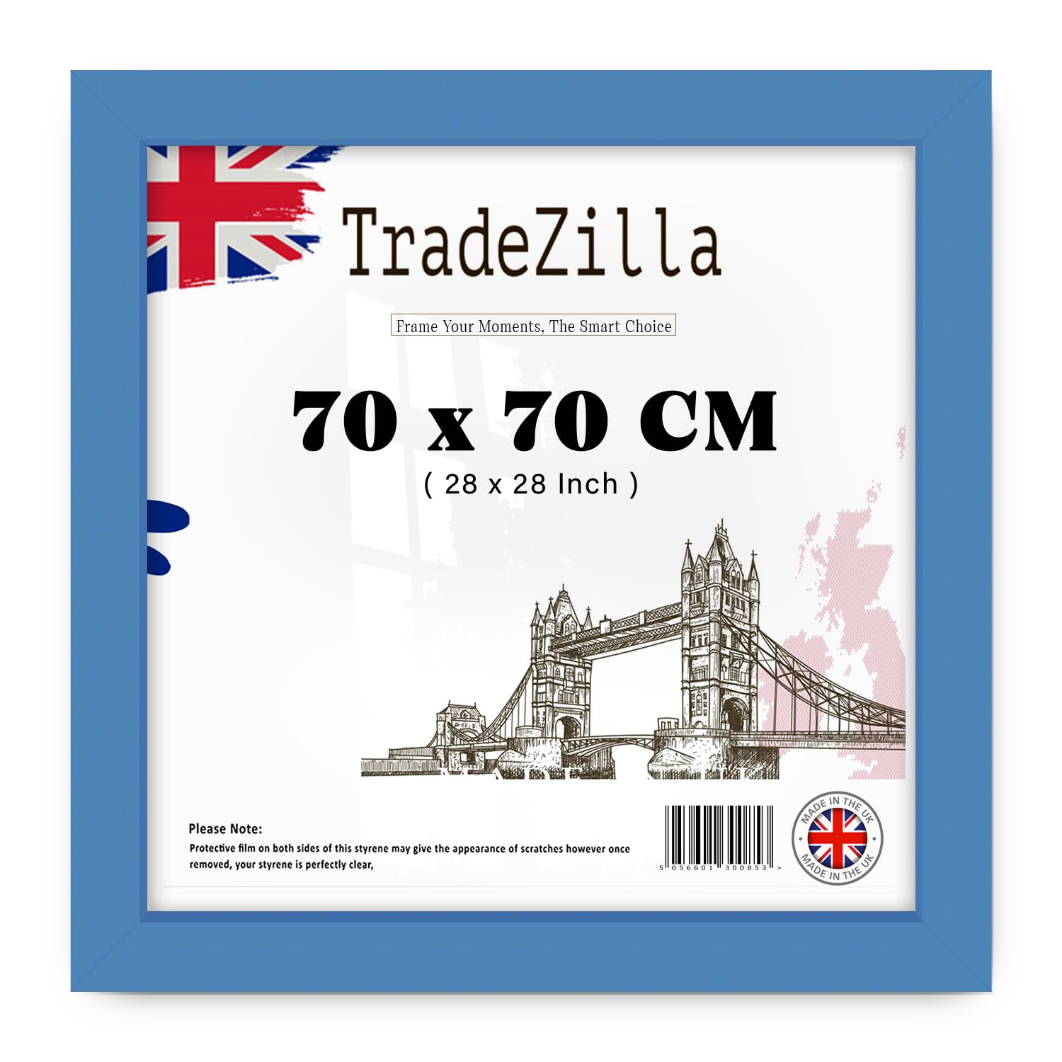 TradeZilla | 700 x 700 mm Blue - Modern 700 x 700 mm Frames with Safe Perspex Front & Wall Hanging Hooks - Handmade 28 x 28 Frame [ Blue ]