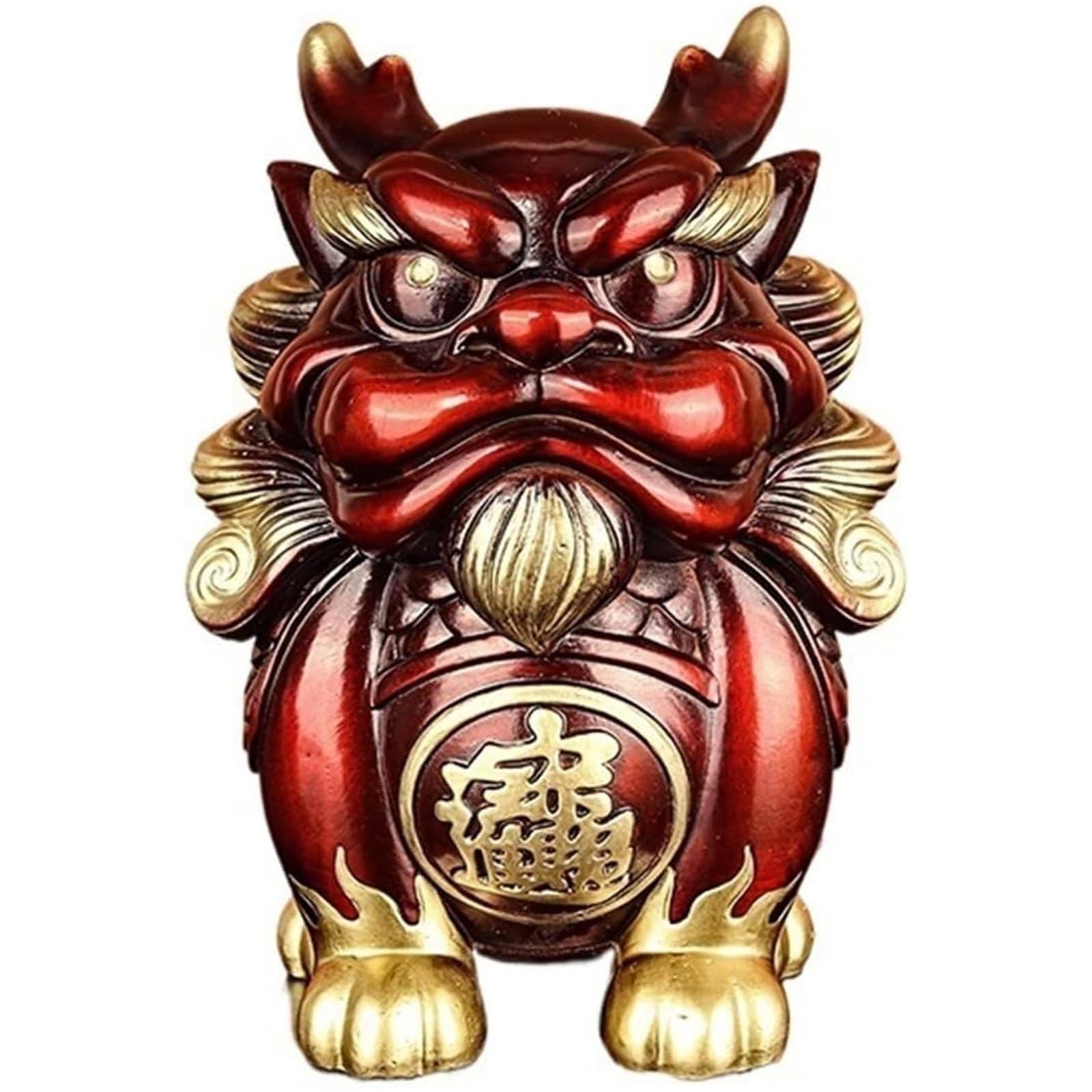 Wo Lai Gou Feng Shui Buddha And Kylin Ornaments For Home And Office, Brass Qilin Statue, Auspicious Red Figurine, Wealth Attracting Decorative Sculpture