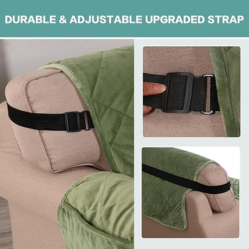 Miniatura 4 de Turquoize - Funda de sofá reclinable de terciopelo, para sofá acolchado y reclinable con 3 cojines, resistente al deslizamiento, con correas, ancho