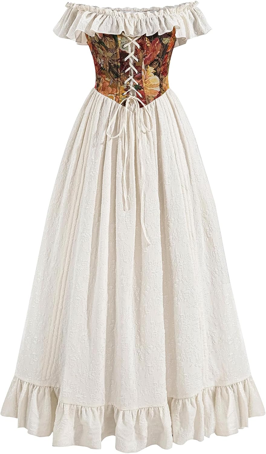 Nuoqi Renaissance Costume Women Off Shoulder Princess Ren Faire Dress Summer Floral Corset Medieval Outfit