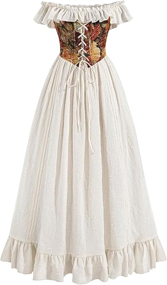 Renaissance Costume Women Off Shoulder Princess Ren Faire Dress Summer Floral Corset Medieval Outfit