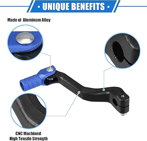 Vista 3 de Palanca de cambio de motocicleta VekAuto, palanca de cambio con pedal universal para motocicleta, aluminio plegable, aleación azul negro