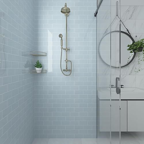 Vista 119 de Lovdeco Azulejo de cristal de metro, 3 x 6 pulgadas, 4 pies cuadrados, vidrio verde azulado oscuro para pared de baño y cocina, paquete de 32