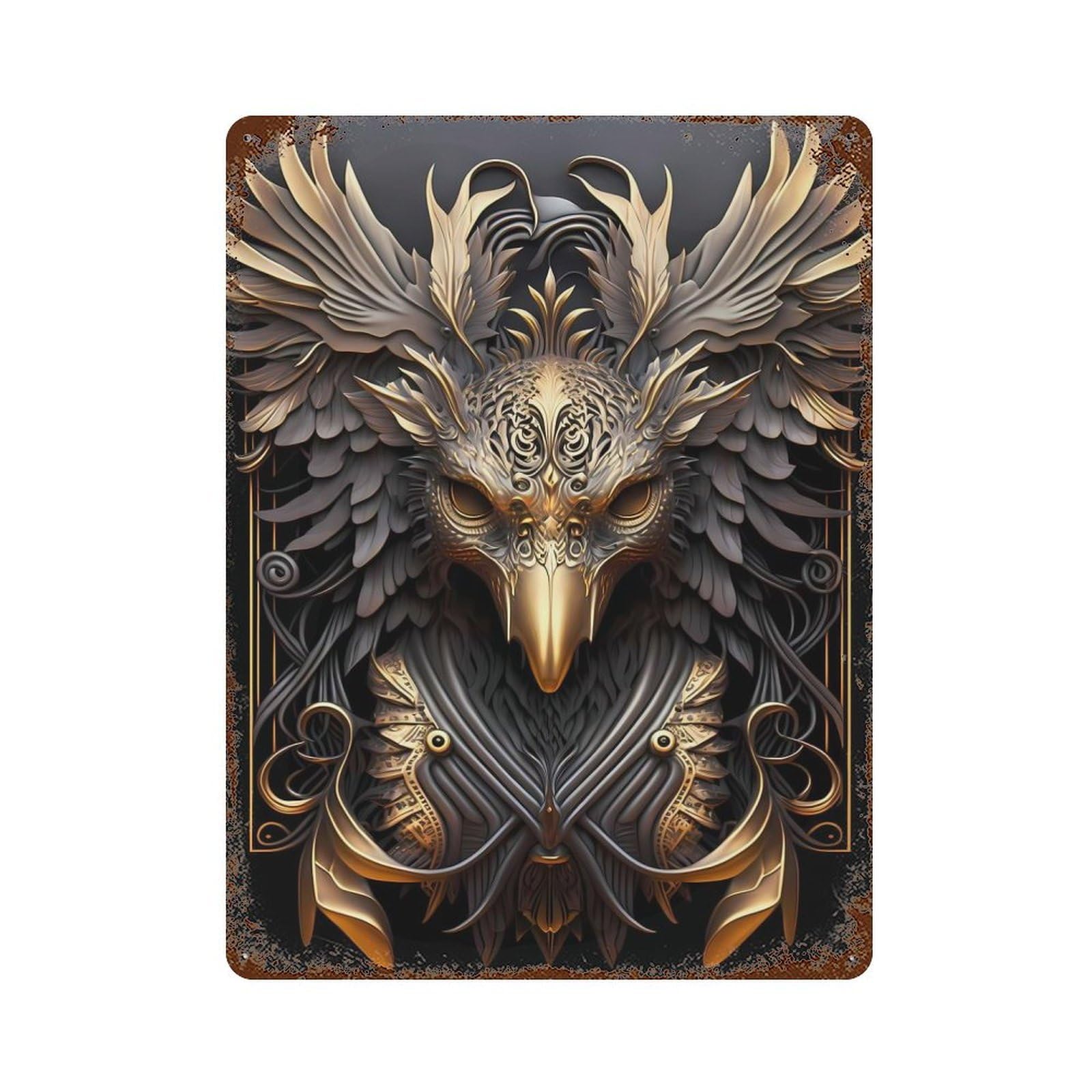 Garage Style Golden Phoenix God Vintage Rust Metal Sign 15.7"x11.8", Retro Wall Decor for Bar And Workshop