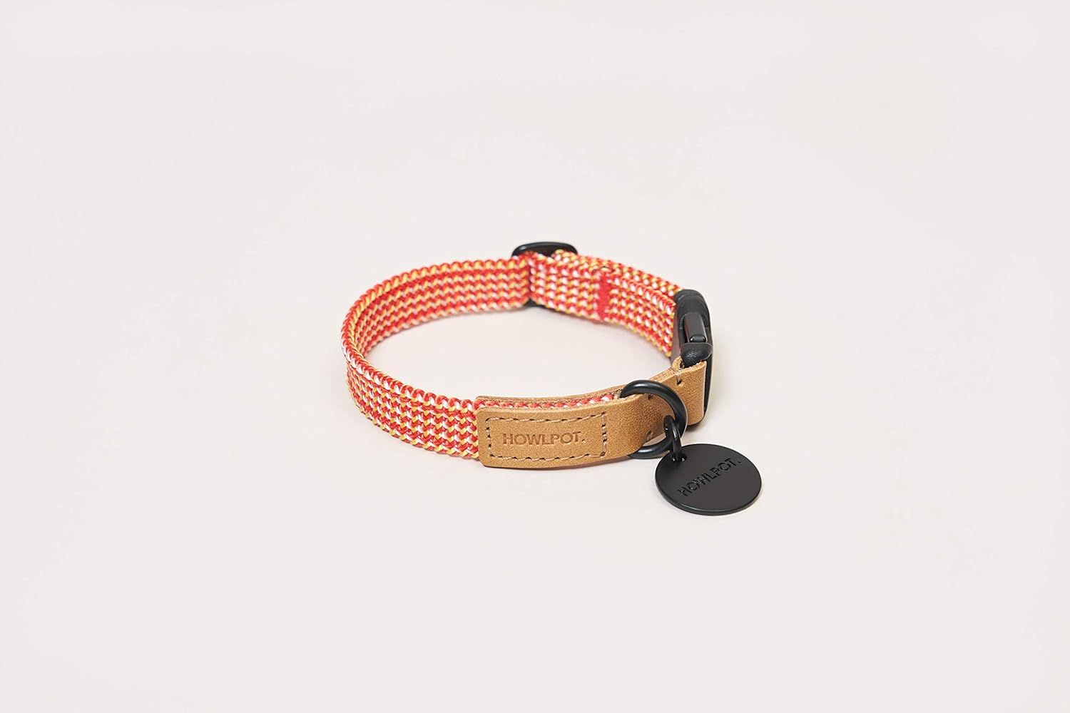 HOWLPOT.] We are Tight Dog Collar (Ribbon Type) Made with Genuine Buttero Leather & Climbing Rope (Small, Cherry Twizzle)