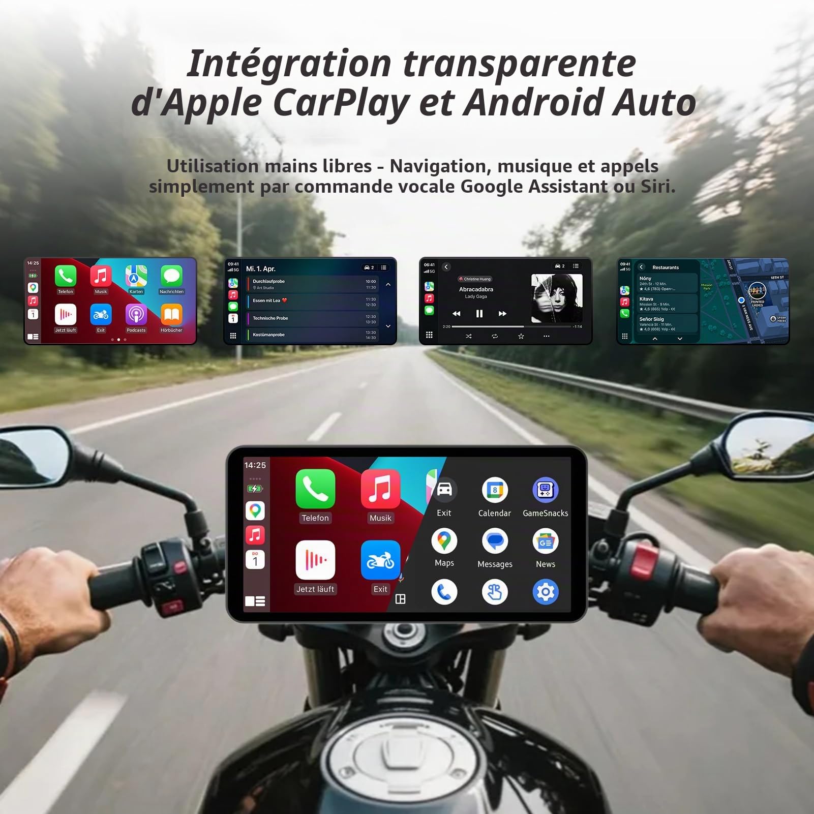 Écran intelligent de moto de 6 pouces - CarPlay & Android Auto sans fil | Contrôle vocal Bluetooth | IP67 étanche | TPMS | Écran tactile HD | Convient à la plupart des motos | Mises à jour OTA