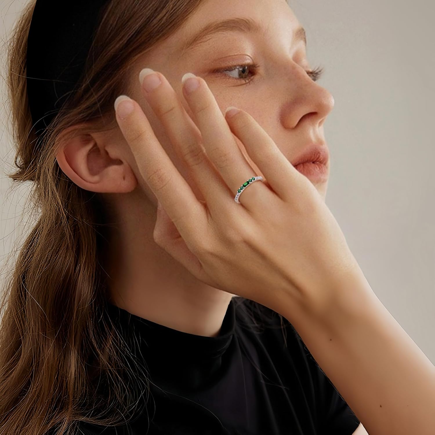 Stackable Eternity Ring for Women 925 Sterling Silver Baguette Cut Birthstone Ring for Her Size 5-10 - Image 2