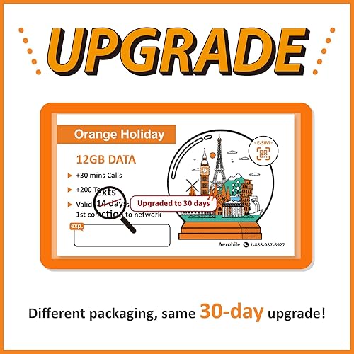 Miniatura 9 de Orange Holiday Europe Prepaid SIM Card Combo Deal12GB Datos de Internet en 5G4GLTE (se permite la conexión de datos)+30 minutos y 200 textos de