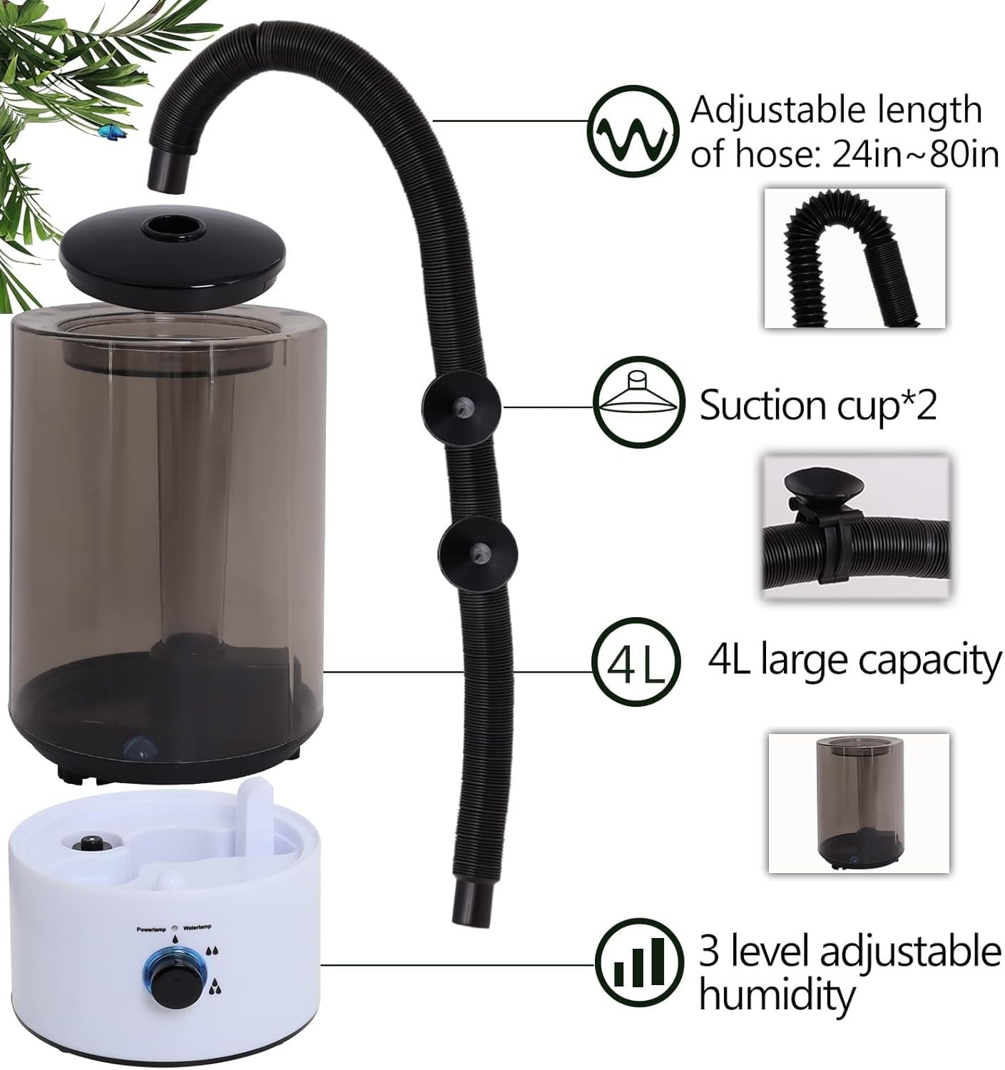 Humidificador nebulizador para Reptiles, humidificador para terrarios con Tanque nebulizador de 4L para Reptiles, paludarios y Anfibios.