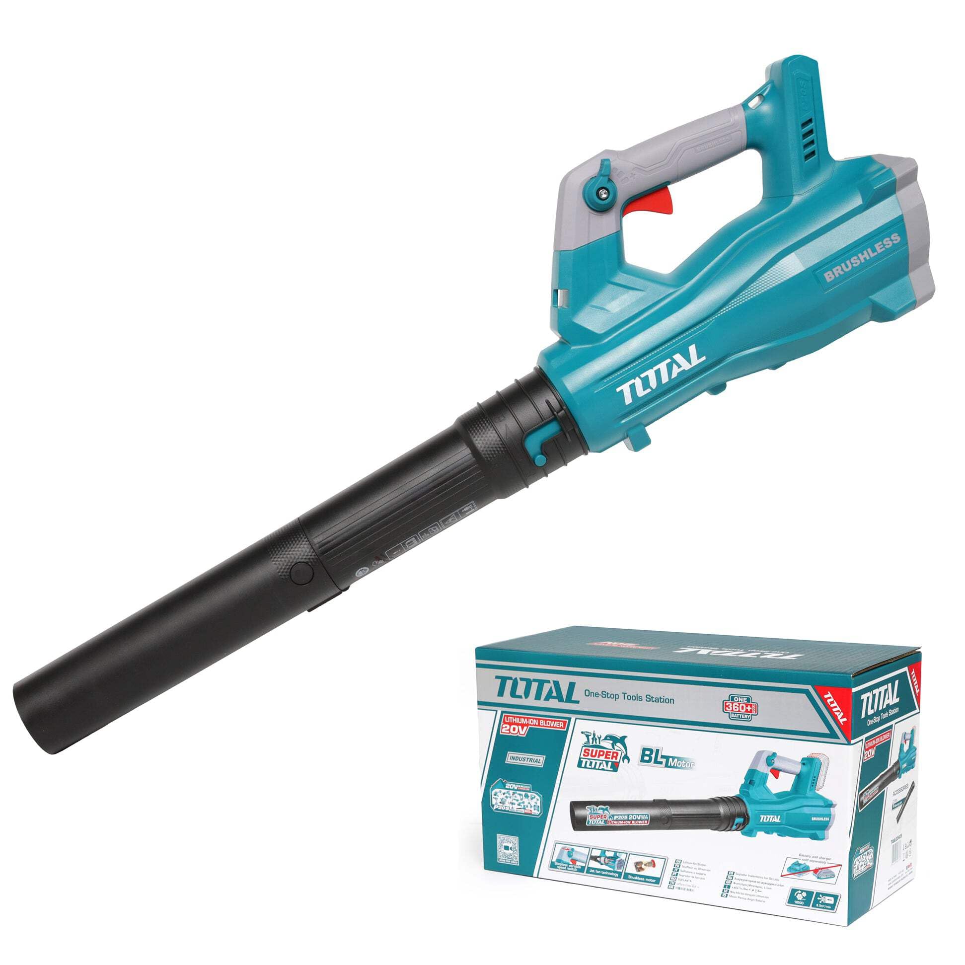TOTAL - Soplador de Hojas Eléctrico - A Batería P20S de 20 V - Velocidad Máxima de 42 m/s - Herramienta para Jardinería - Portátil - Motor Brushless - No Incluye baterías ni Cargador.