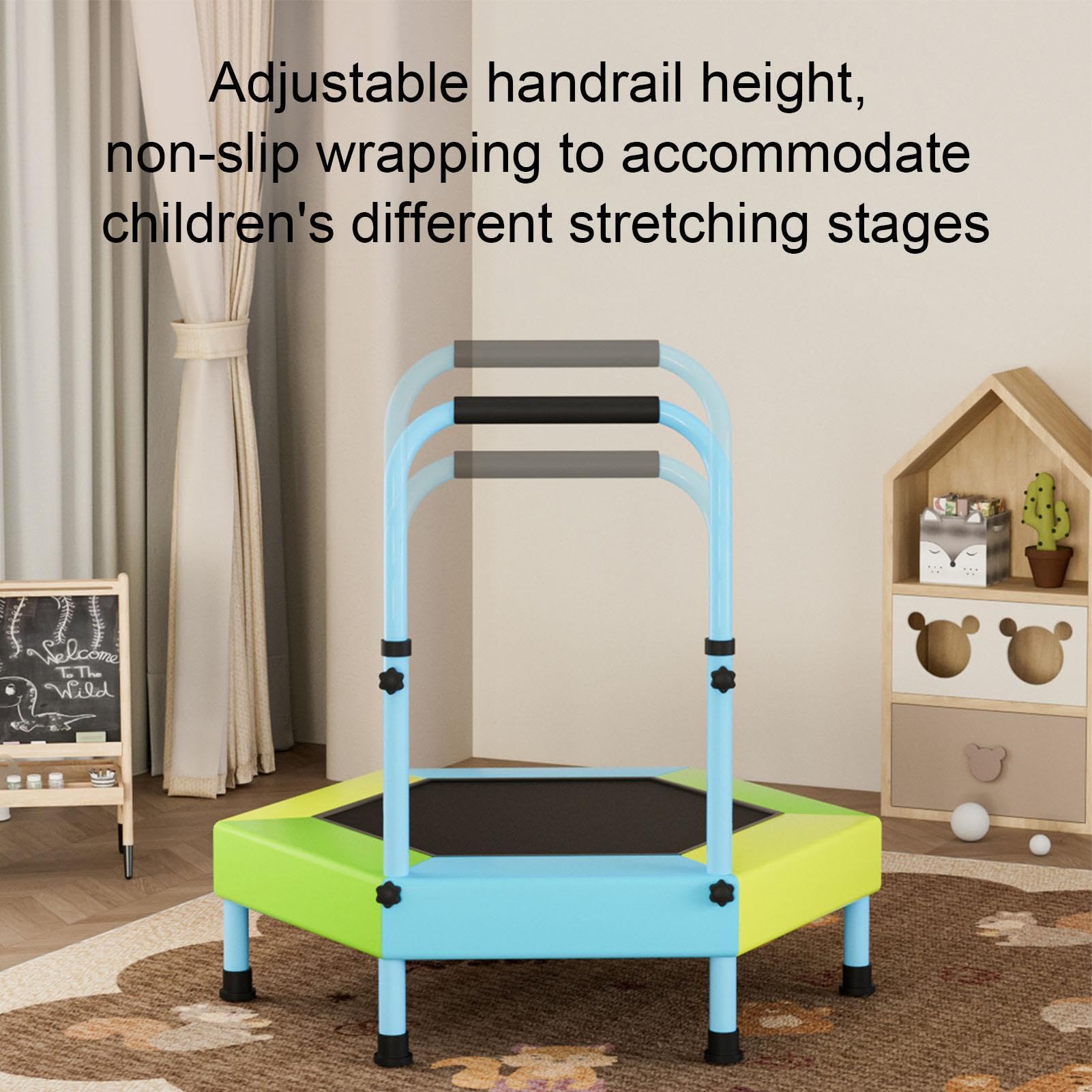 Tappeto elastico per bambini, pieghevole, 91 cm, con manico regolabile, per asilo, scuola, aule, casa, palestra, parco, parco giochi, prato, cortile