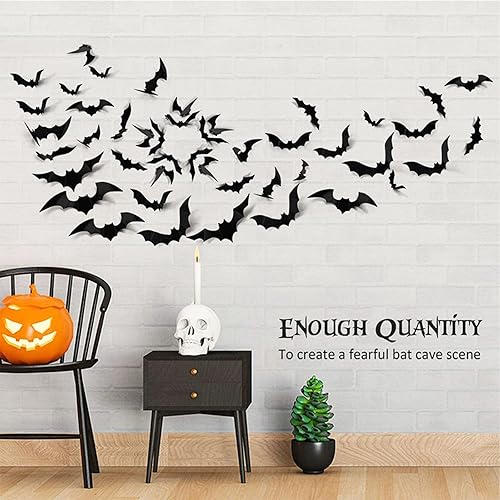 Miniatura 2 de EIOAUY Murciélagos para decoración de pared de Halloween, 72 calcomanías de murciélago negro 3D para decoración del hogar, suministros de fiesta de