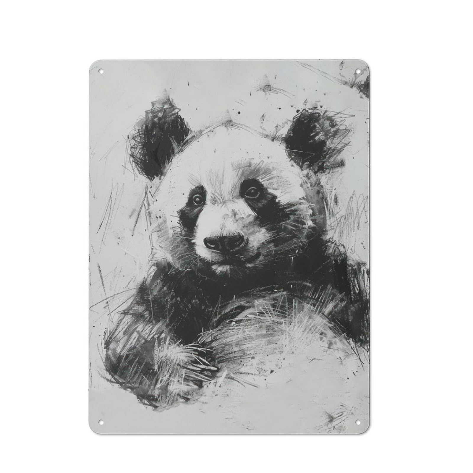Junmoney Panda In Charcoal Office Metal Sign With Design 40X30cm, Classic Studio Wall Plaque For Home Office, Reading Corner Or Bedroom