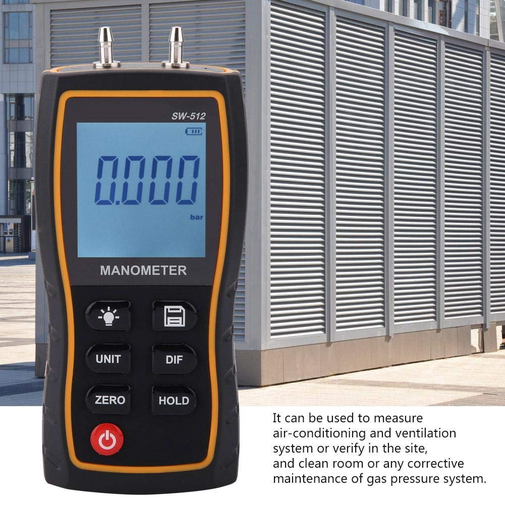 SW‑512B Manómetro de Presión Diferencial Digital Portátil Manómetro de Presión Comprobador de Presión de Gas HVAC Medidor de Presión de Aire ±13,79 kpa