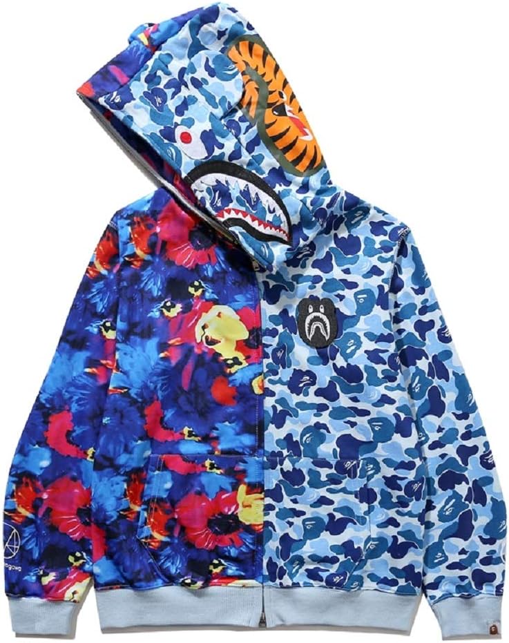 UOREHM Bape Ape Shark Camo Men Women Hoodie Fashion Casual Teenage Adult Sweater Full Zipper Jacket UN5-multiblueL