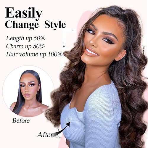 Miniatura 3 de Extensión de cola de caballo con cordón, cola de caballo larga y ondulada marrón, extensiones de cabello sintético de 24 pulgadas, extensiones de