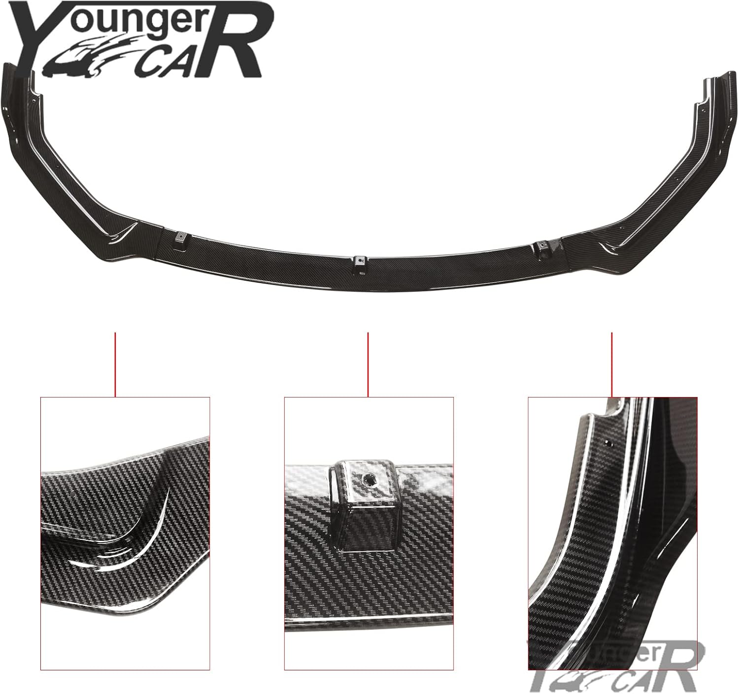 YOUNGERCAR Front Bumper Lip for Infiniti Q50 Base Luxe 2018-2023 3PCS Carbon Fiber Coating Front Lip Bumper Chin Spoiler Splitter