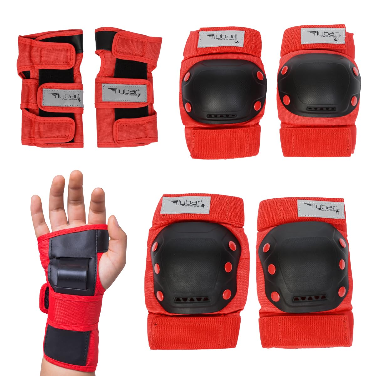 Flybar Knee and Elbow Pads, Wrist Guards Safety Gear-Multi Sport Protection for Skateboard, BMX, Pogo, Inline Skating, Scooter-Kids, Teen, Adult Sizes