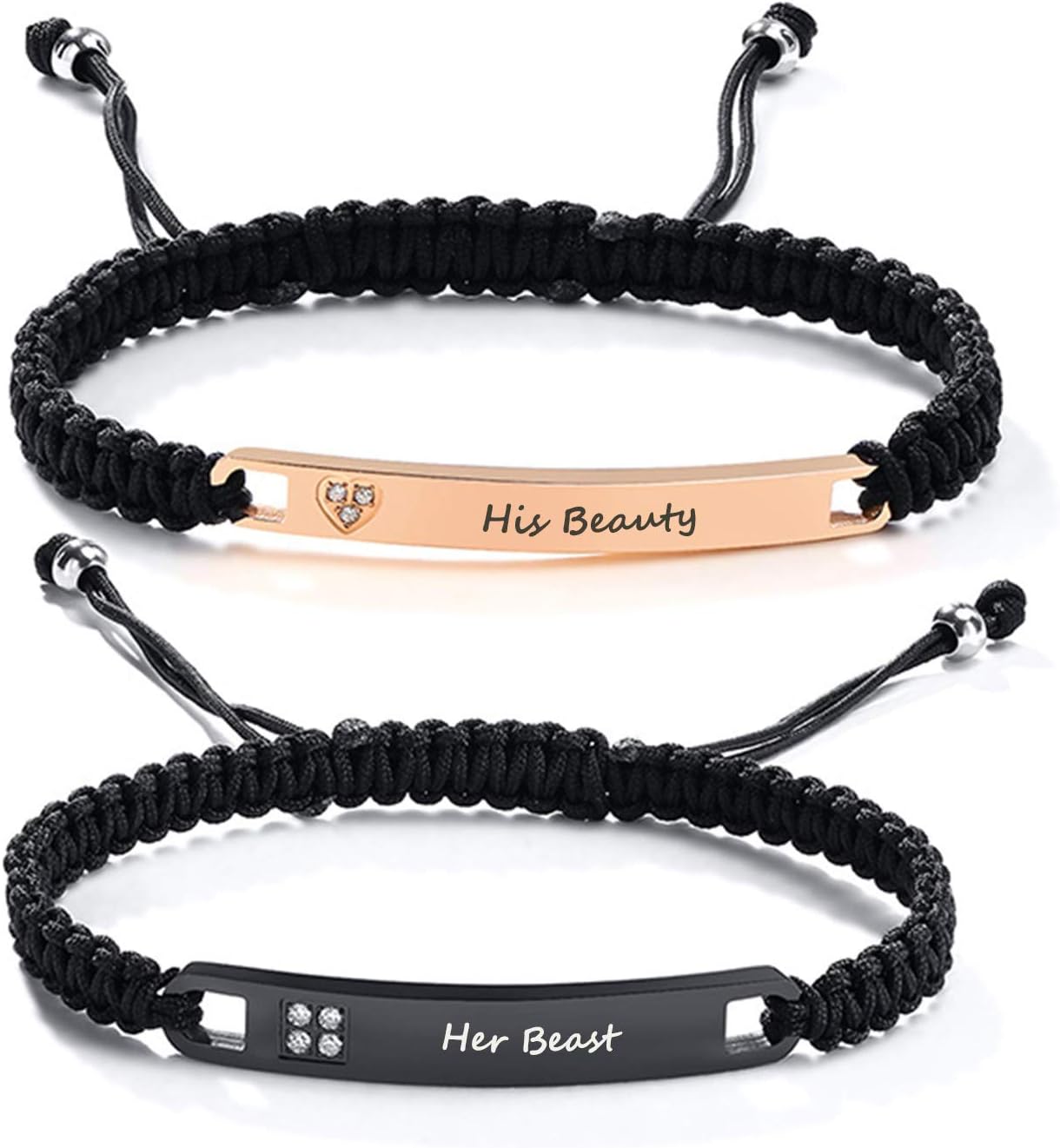Personalized His & Hers Couple Bracelets - Magnetic Rope Braided Stainless Steel With Lava Stone - View #9