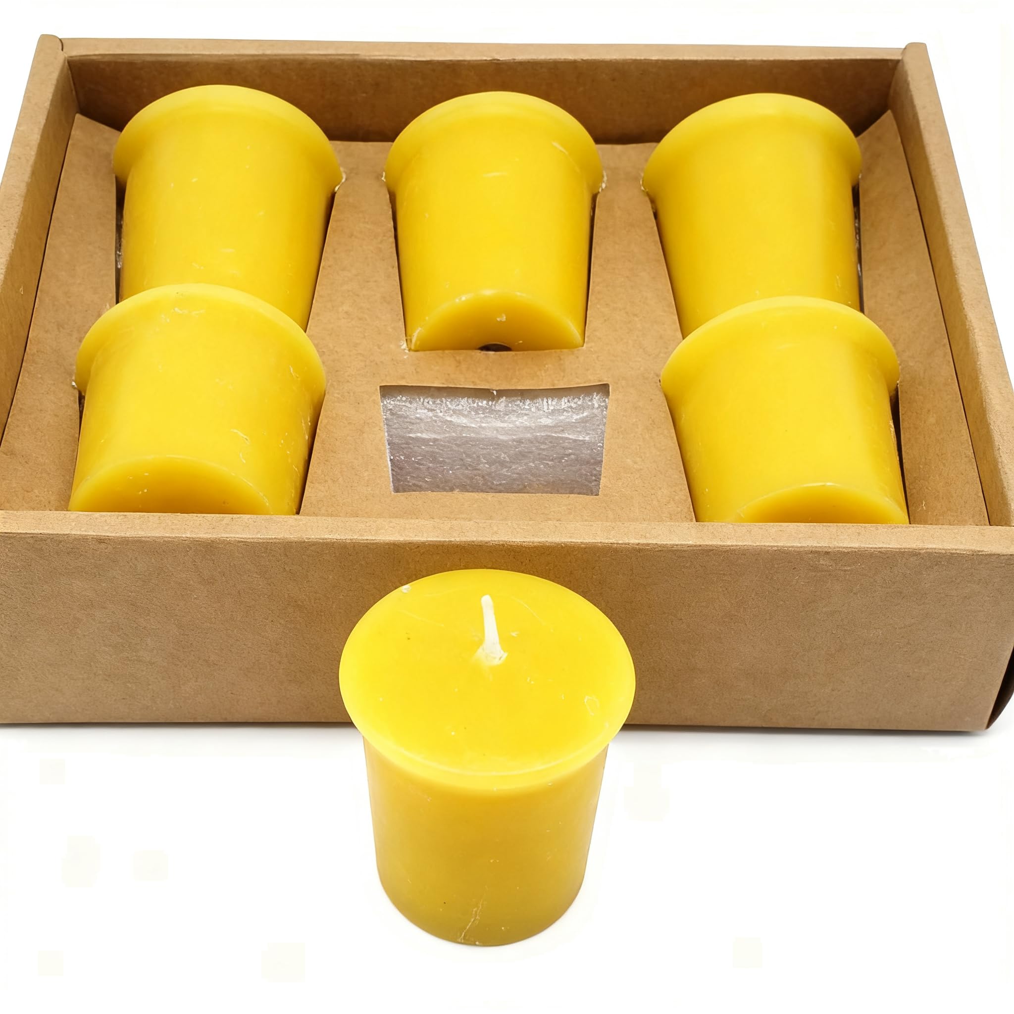 AMSLSIU Geometric Beeswax Candle Cylinder Pillar Smokeless Transparent Shell Visible Wax Decorative Christmas Decor, Yellow, 4.5 * 5cm