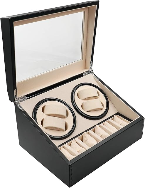 Mcbazel Automatic Watch Winder Box with 4 Watch Winder & 6 Extra Storage Space,Multifunction Organized Watch Display 4+6 Storage