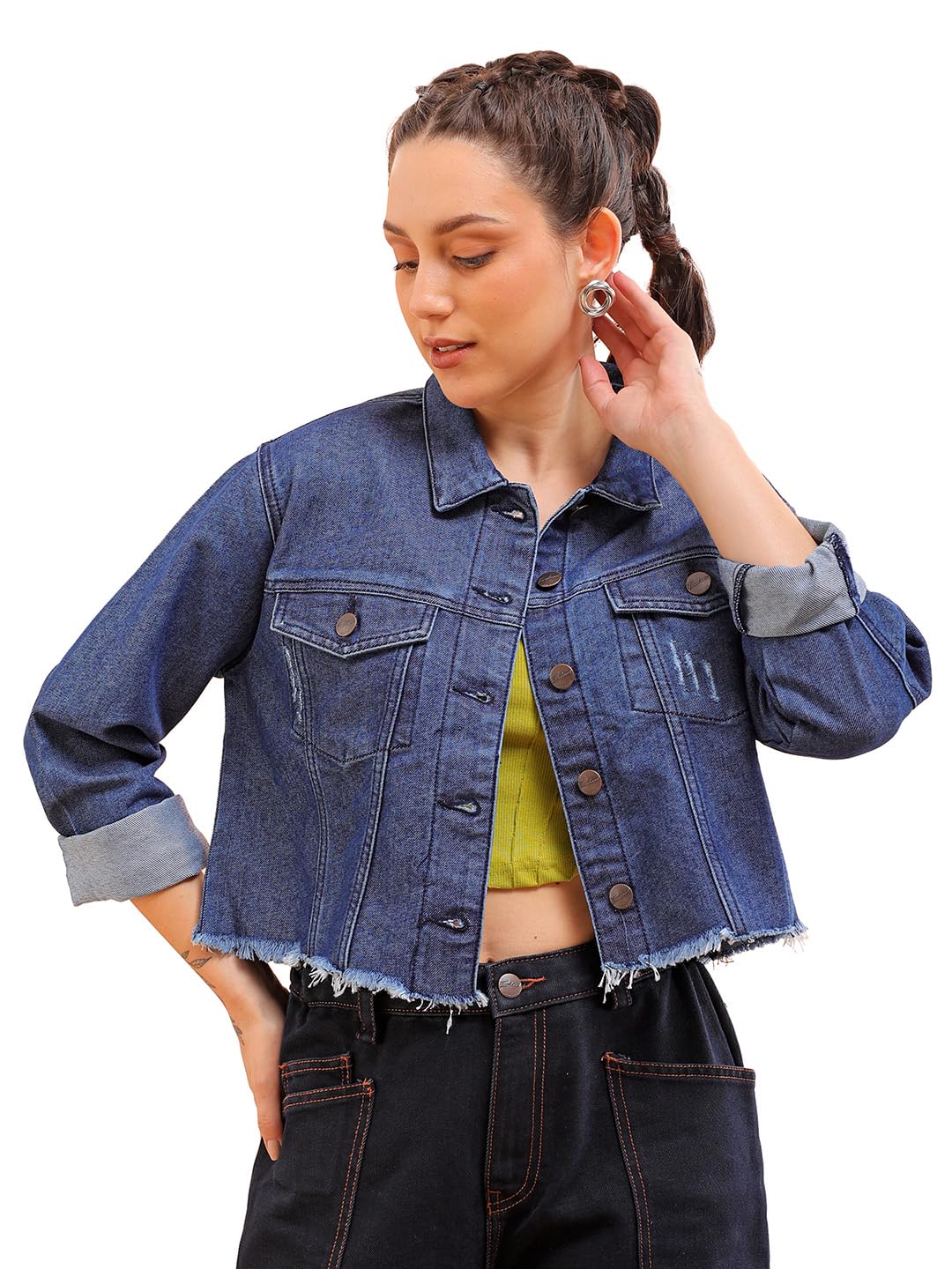 freehand by The Indian Garage Co Women Slim Fit Denim Trucker Jacket-picture-17