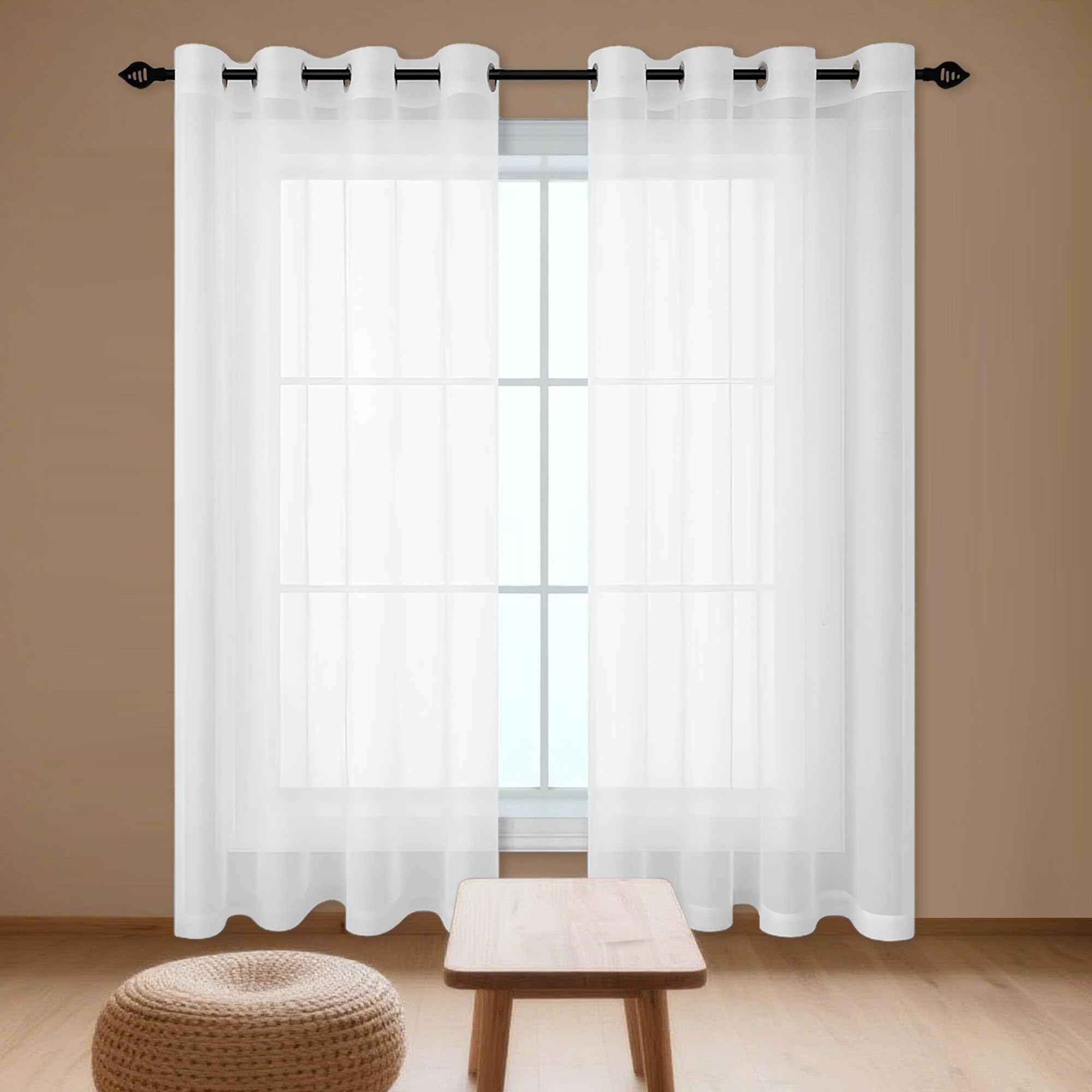 Voilage lumière filtrer effet décor blanc 250 x 200 cm souple pour salon