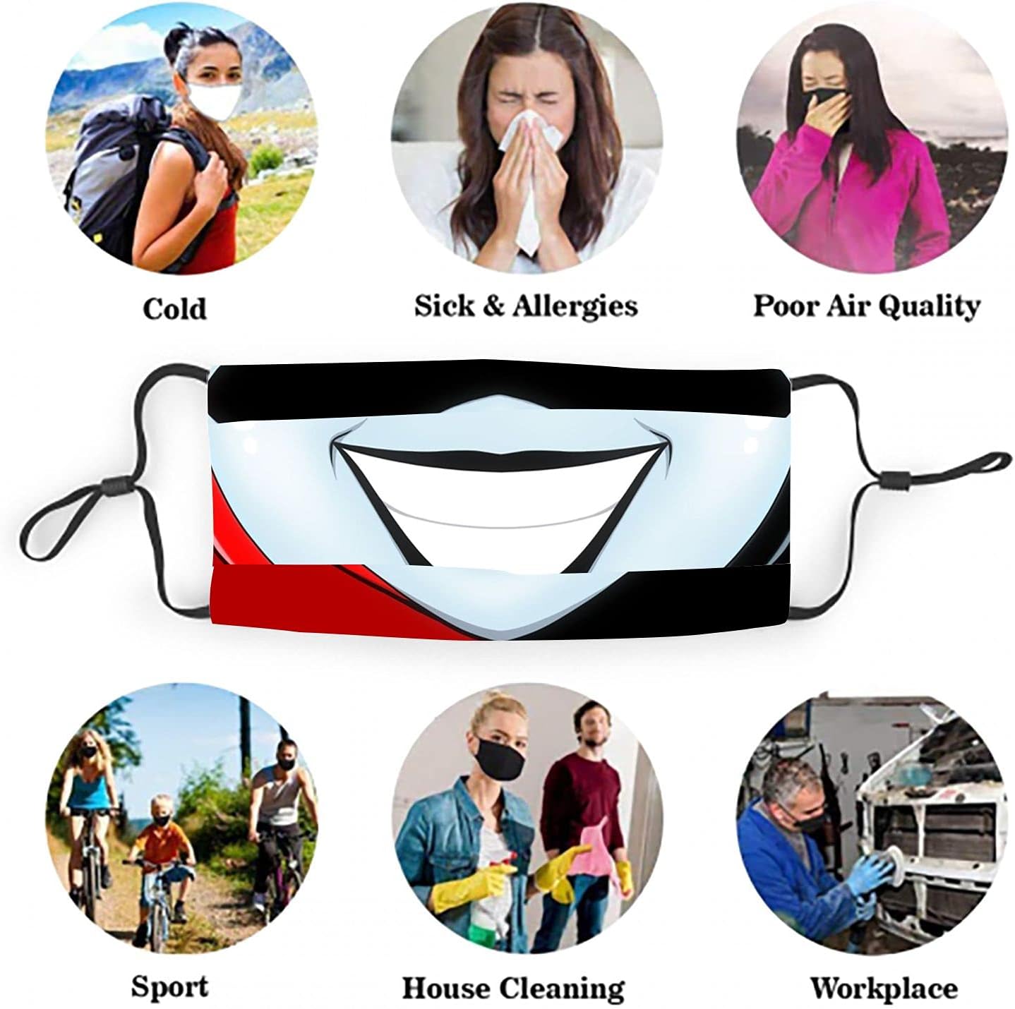 COJONLY 5Pcs Face Mask Adjustable Bandana Balaclava Washable Reusable for Boys Girls Mens Womens with 10 Filters : Clothing, Shoes & Jewelry