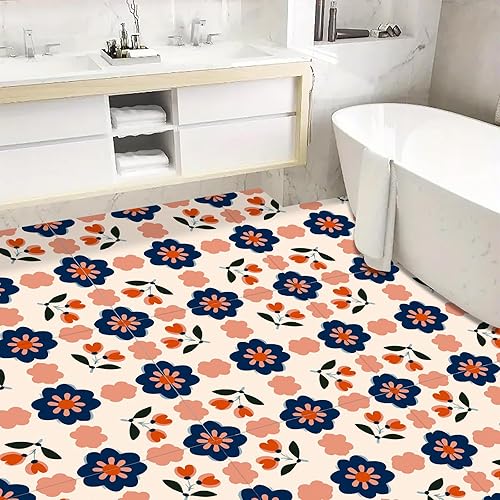 Miniatura 5 de Azulejos autoadhesivos de vinilo autoadhesivos de 12 x 12 pulgadas con patrón floral retro para cocina, baño, dormitorio, sala de estar, decoración