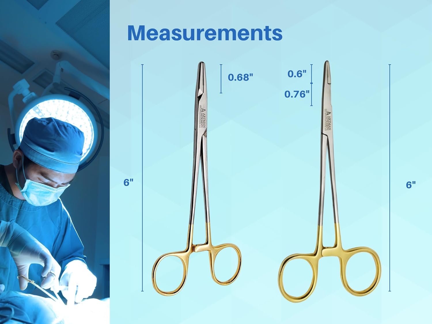 Bundle of Olsen Hegar Needle Holder 6" Gold Plated Handle w/Tungsten Carbide Inserts & Mayo Hegar Needle Holder 6" Gold Plated Handle w/Tungsten Carbide Inserts by Artman Instruments