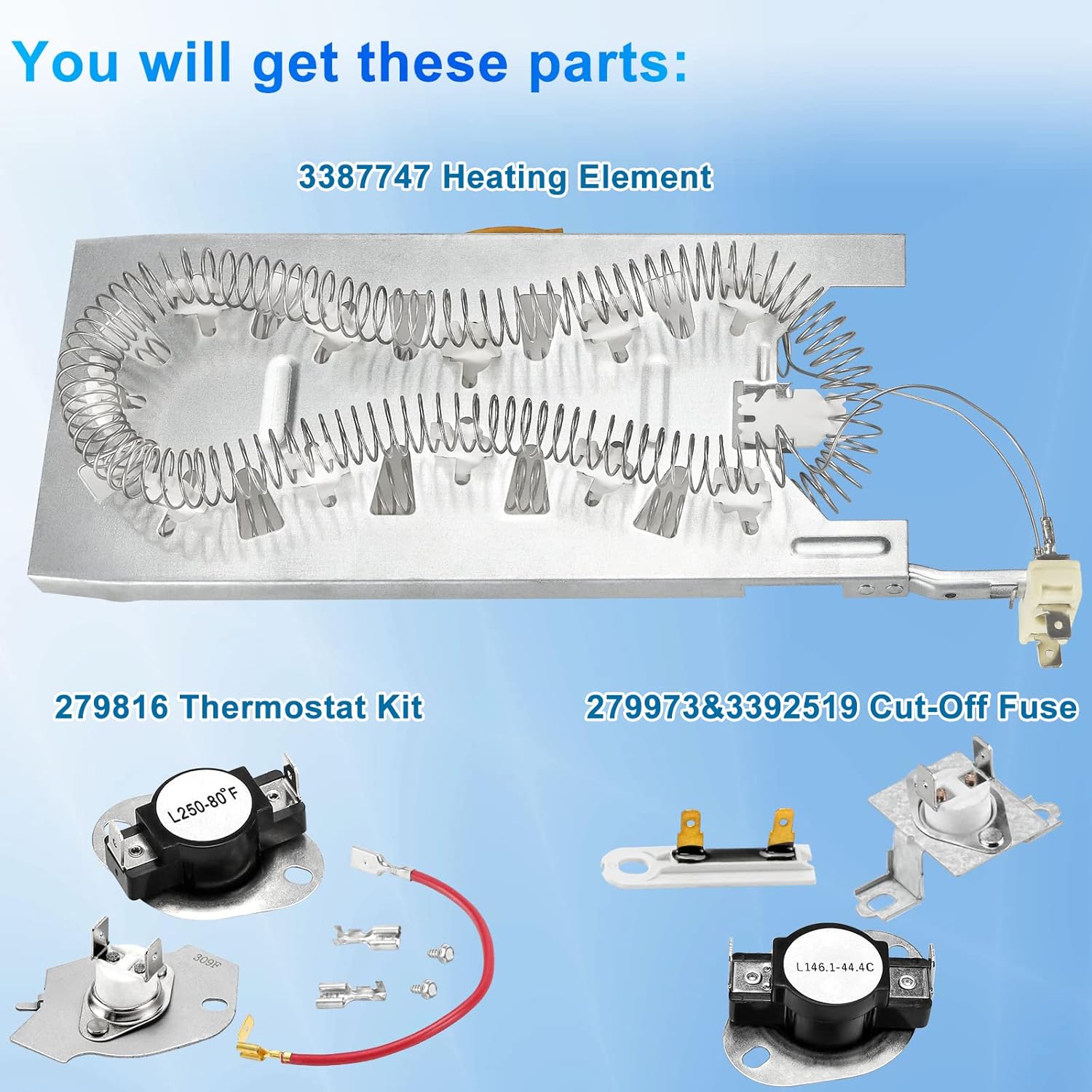 WP3387747 3387747 Heating Element Replacement for whirlpool Cabrio kenmore He2 Kenmore Elite He3,Fit for Maytag Dryers Replace WED5100HW1 MED5500FW1 WED5700AC1 WED6120HW1 WED6620HW1 MED6230RHW1