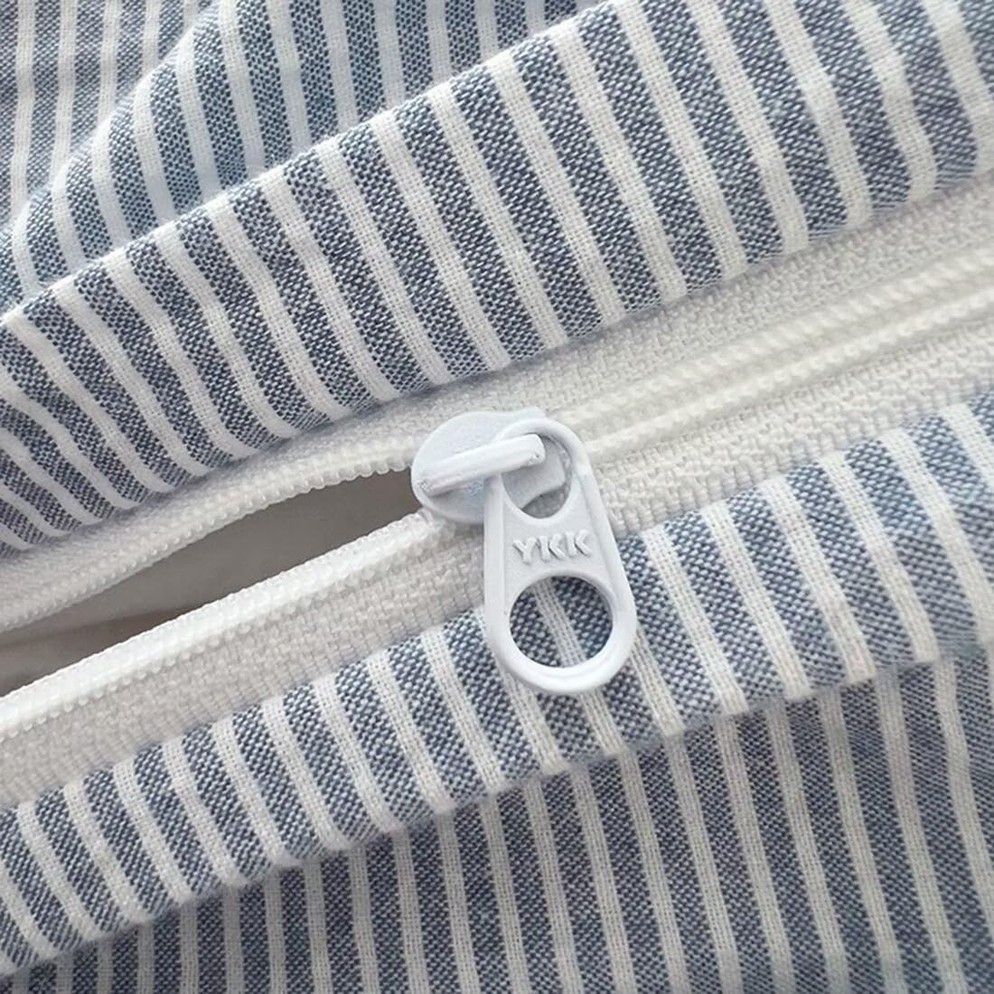 Mucalis Blue Striped Duvet Cover Queen 100% Washed Cotton White Pinstriped Duvet Cover Set Full Soft Linen Like Textured Stripe Pattern Farmhouse Bedding Set with Zipper Closure Corner Ties