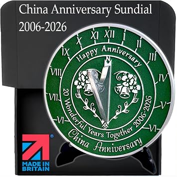 Anniversary Sundial Gift for 20th China Wedding Anniversary in 2026 - Recycled Metal Home Decor Or Garden Present Idea - Handmade in UK for Him, Her Parents Or Couples 20 Year Celebration