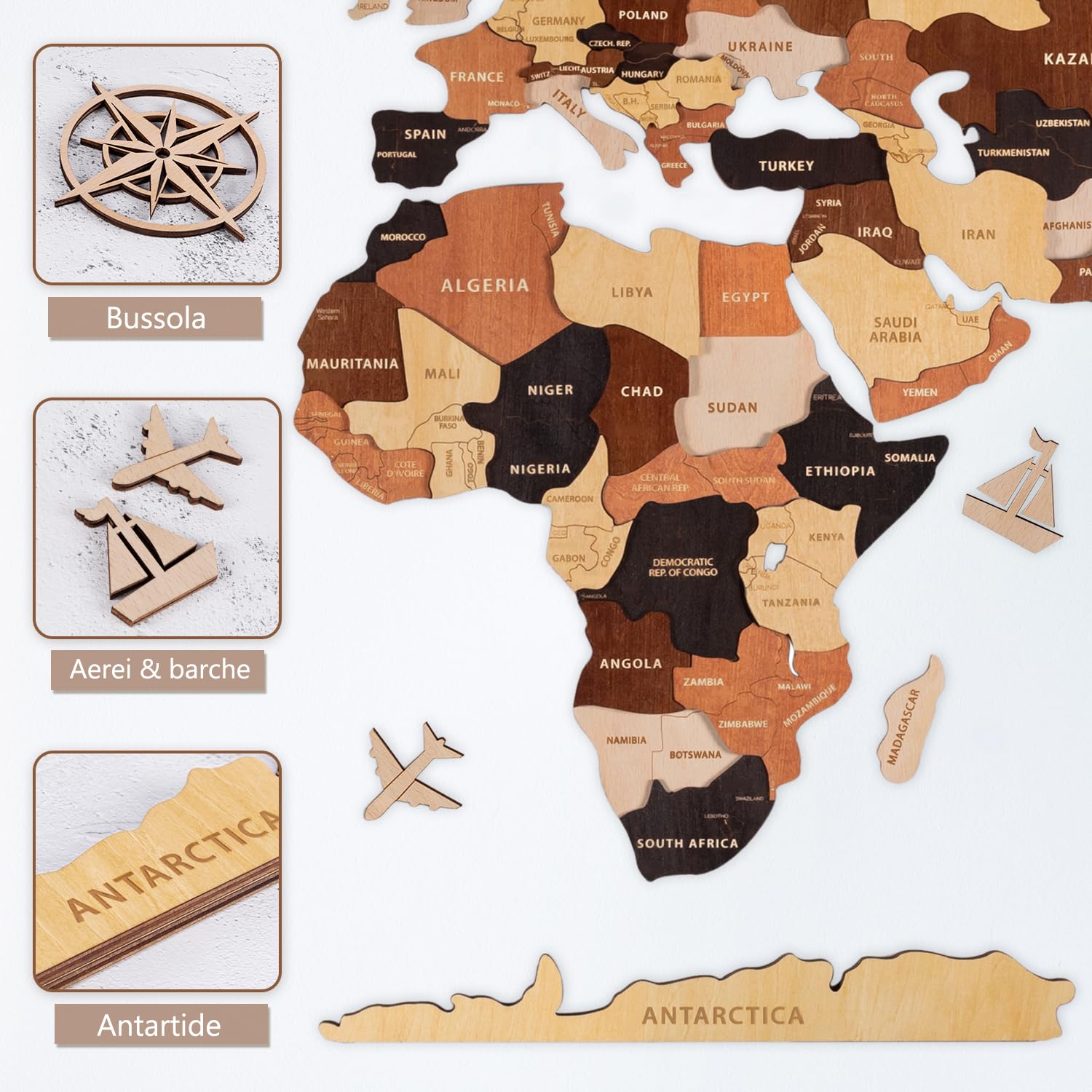 Creawoo 3D Mappa del Mondo in Legno da Parete Decorazione, multistrato mappamondo in legno decorazione da parete arte per casa, ufficio, camera, idea regalo per ogni occasione-100x57cm