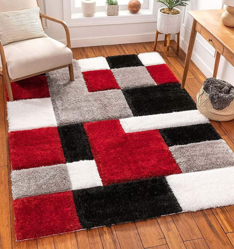 ATM CARPET for Living Room and Floor Microfiber Solid Extra Soft Shaggy USA/NURVEY Exported Carpet with 2.5 Inch Pile Thickness,Modern Geometric 3D Textured(Size 2X6,Color Red/Black/Ivory) (B0BCQMSXCZ) Amazon Price History, Amazon Price Tracker
