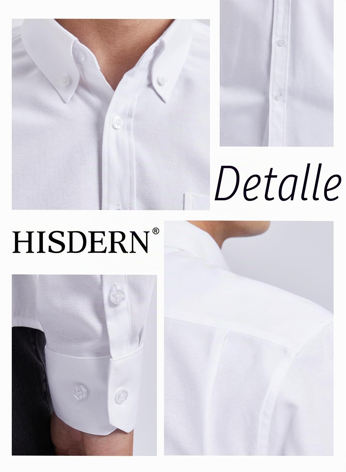 HISDERN Camisa de Hombre Manga Larga Oxford Casual Informal Camisas de algodón con Bolsillo Regular Fit S-4XL