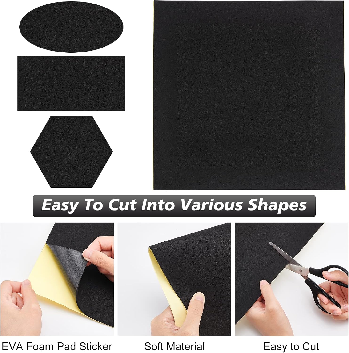 BENECREAT 8PCS 2mm Thick Self Adhesive Foam Sheet, Black Foam Pad Sticker for Crafts, DIY supplies, 12x12inch