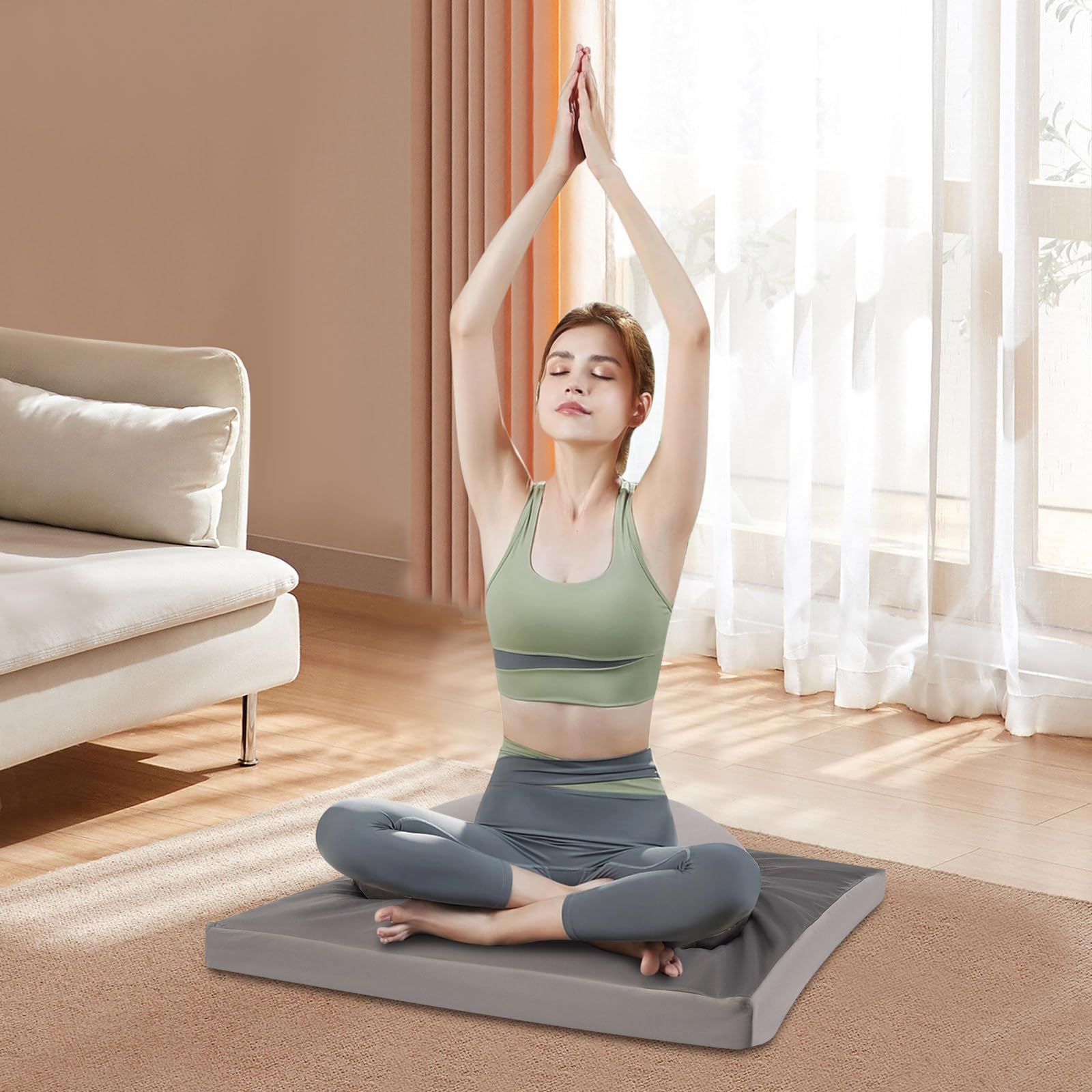 Juego de cojín de meditación de terciopelo, cojín de meditación Zabuton y cojín de meditación Zafu, cojín de yoga para dormitorio, salón, sala de estar, sala de yoga, balcones