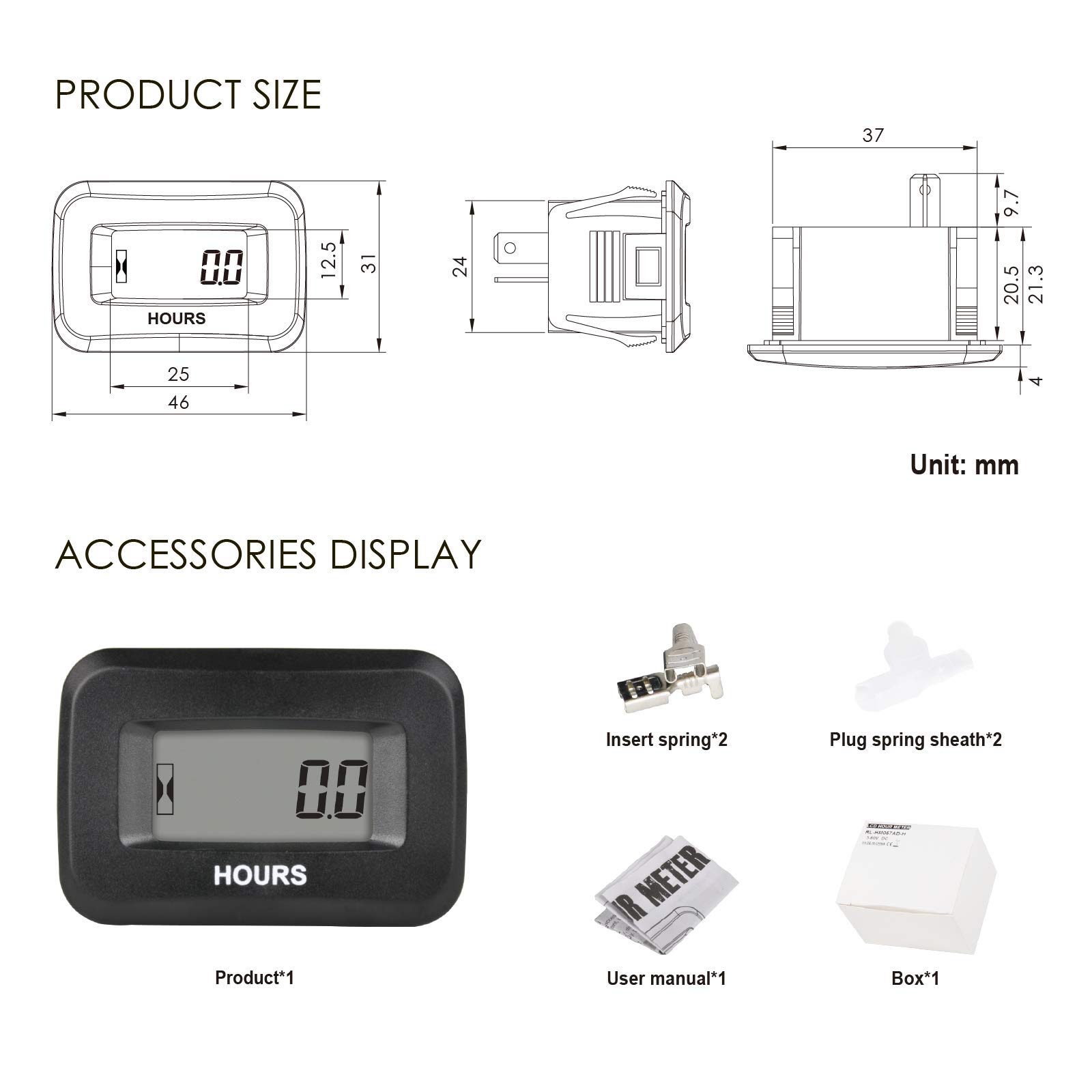 Jayron Indicatore del Contaore Tensione DC 5-60V,Timer di Manutenzione Dati Accumulati Design Impermeabile per Piccoli Motori,Come Generatore Tosaerba Dirt Bike