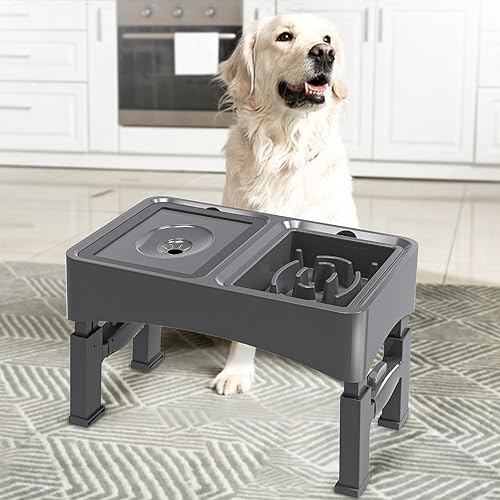 Miniatura 8 de UPSKY Cuencos elevados 2 en 1 para perros, alimentador lento, 4 alturas ajustables, soporte elevado para perros, dispensador de tazón de agua para