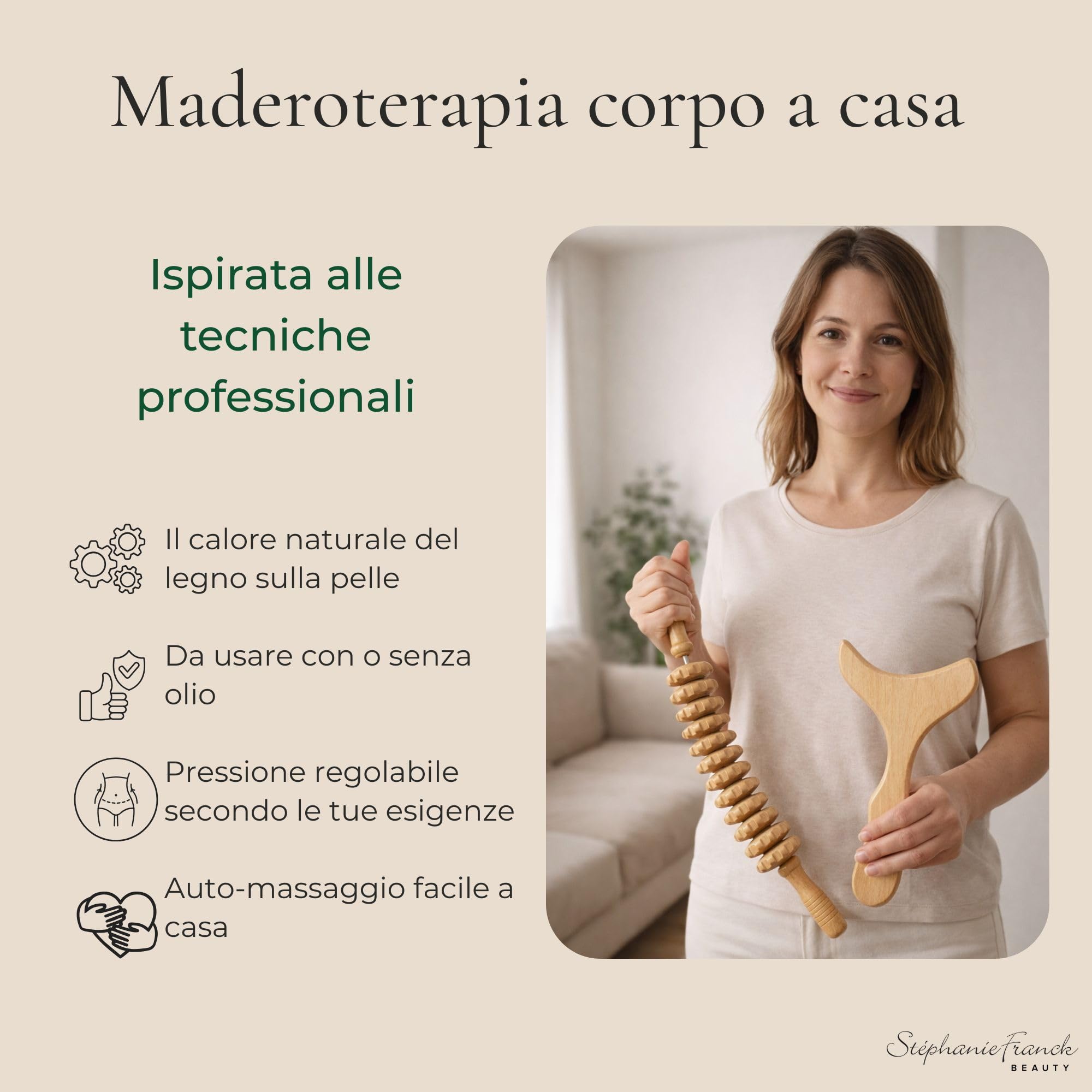 Set in Legno per Maderoterapia Corpo con Rullo Curvo e Gua Sha, Massaggio Anticellulite per Gambe, Glutei, Addome, Braccia e Schiena