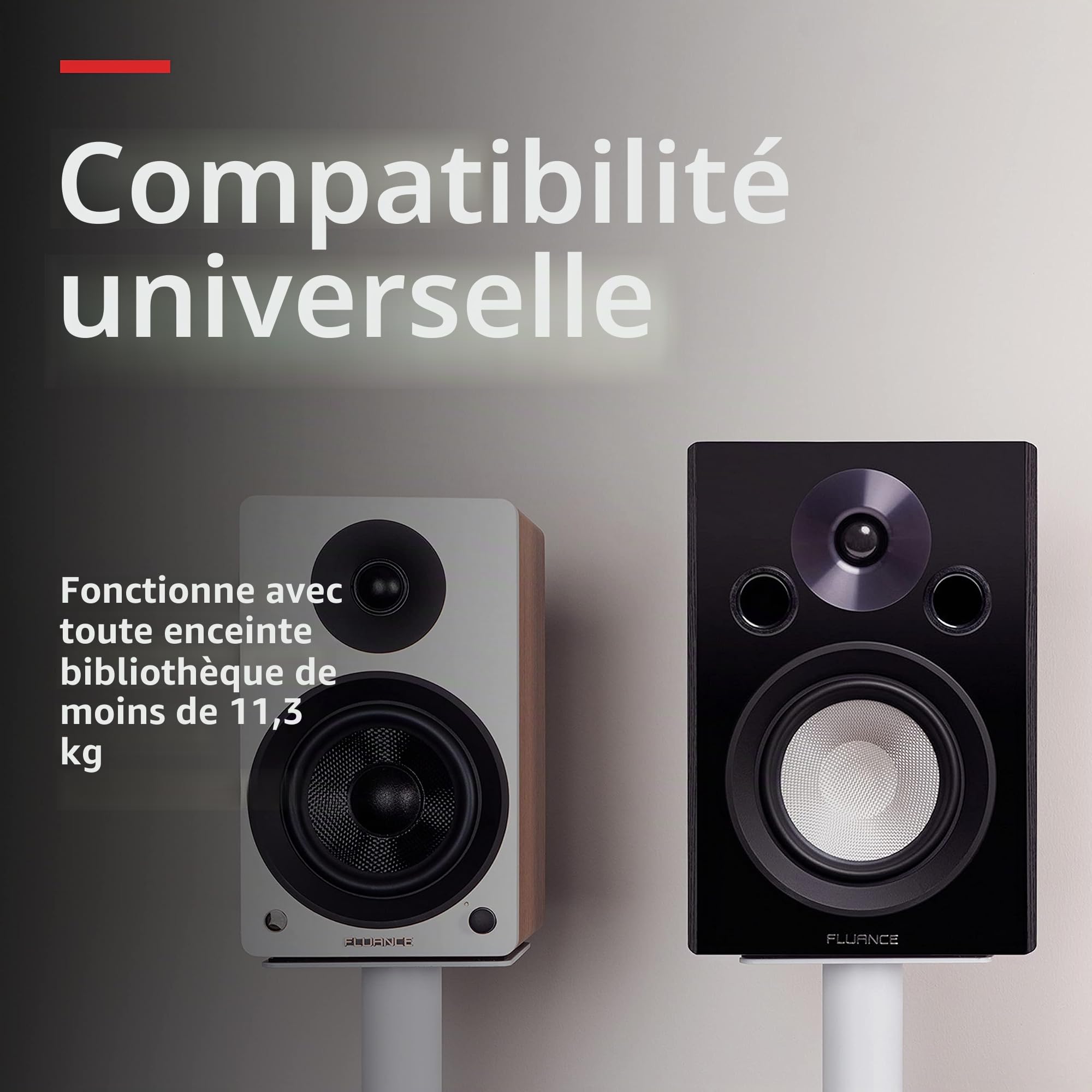 Fluance Paire De Supports D’Enceintes avec Construction Robuste, Pointes De Dérivation, Pieds en Caoutchouc, Gestion des Câbles Et Base Carrée – Blanc Mat