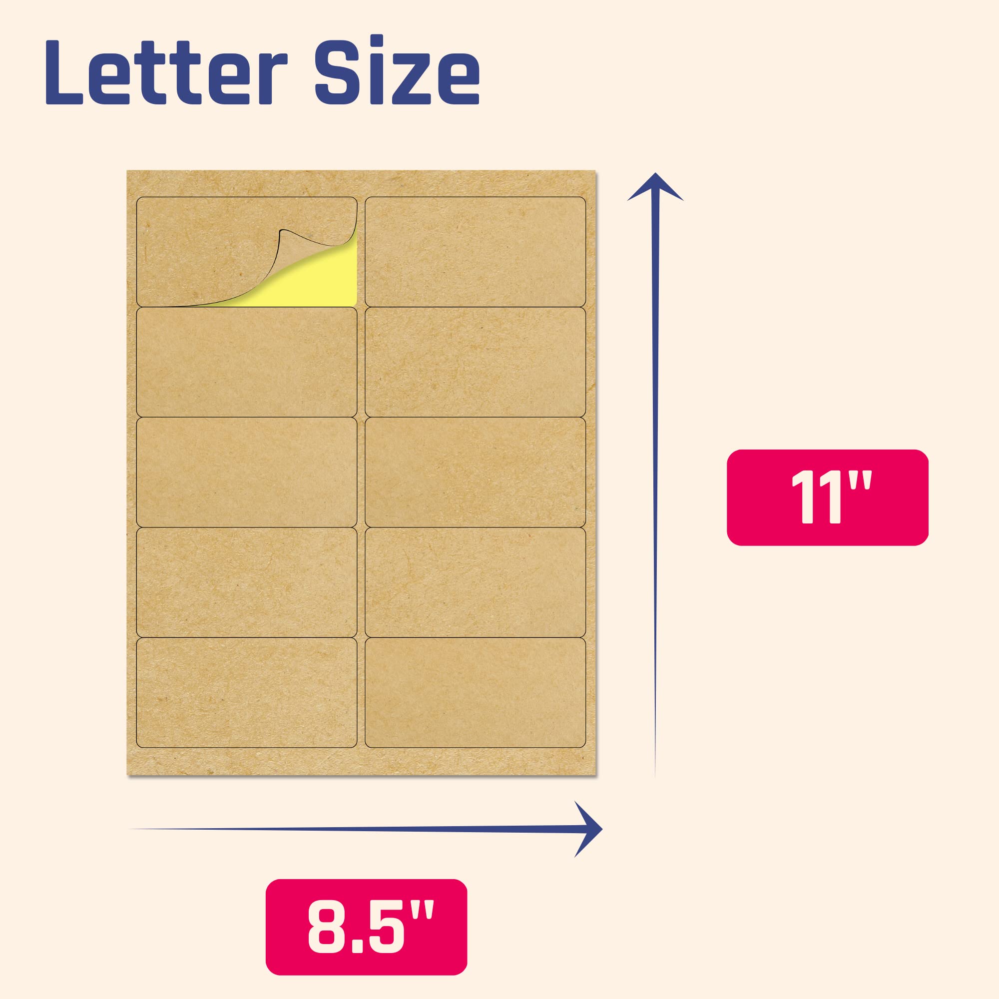 Lot de 1500 étiquettes autocollantes en papier kraft de 10,2 x 5,1 cm, format lettre avec modèles d'impression