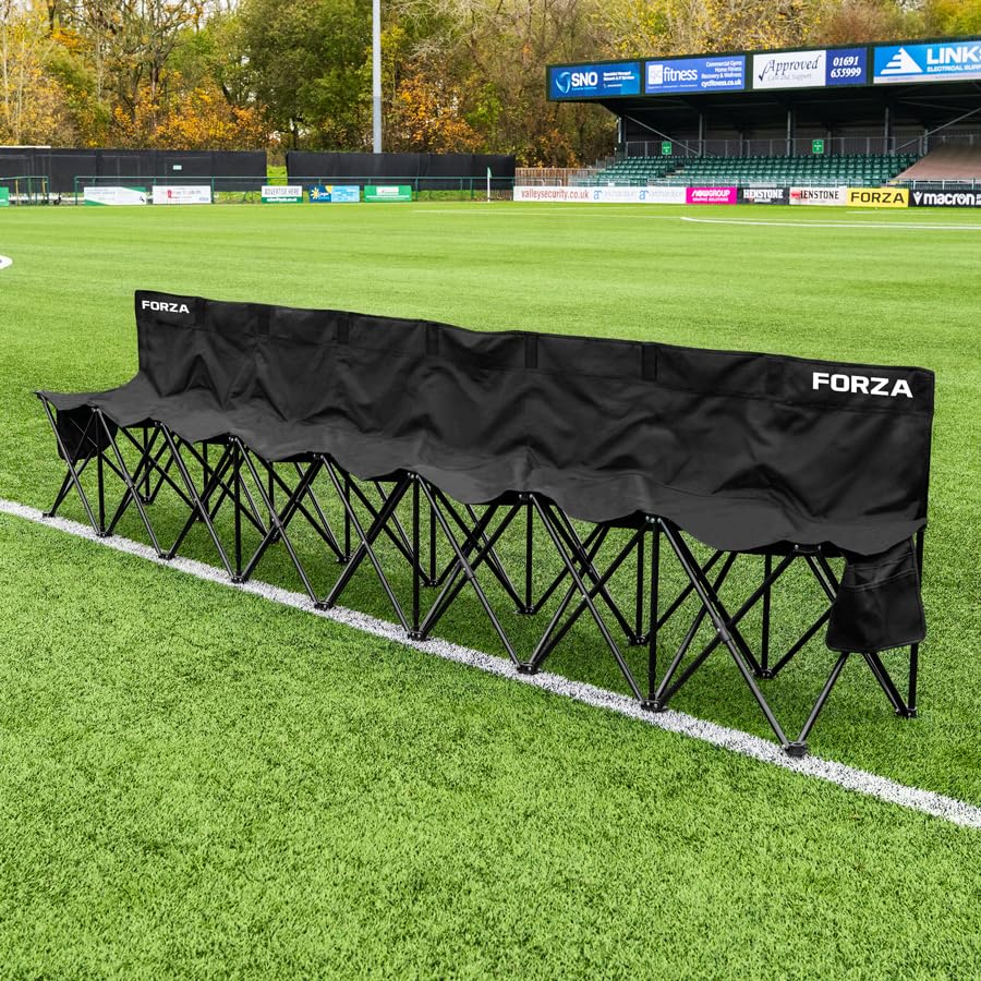 FORZA Portable Team Bench | 4 6 8 & 10 Seat Options Heavy Duty Steel Frame with Carry Bag Foldable Soccer Team Bleachers for Sports Teams Coaches & Substitutes [Bench Only] (8-Seater)