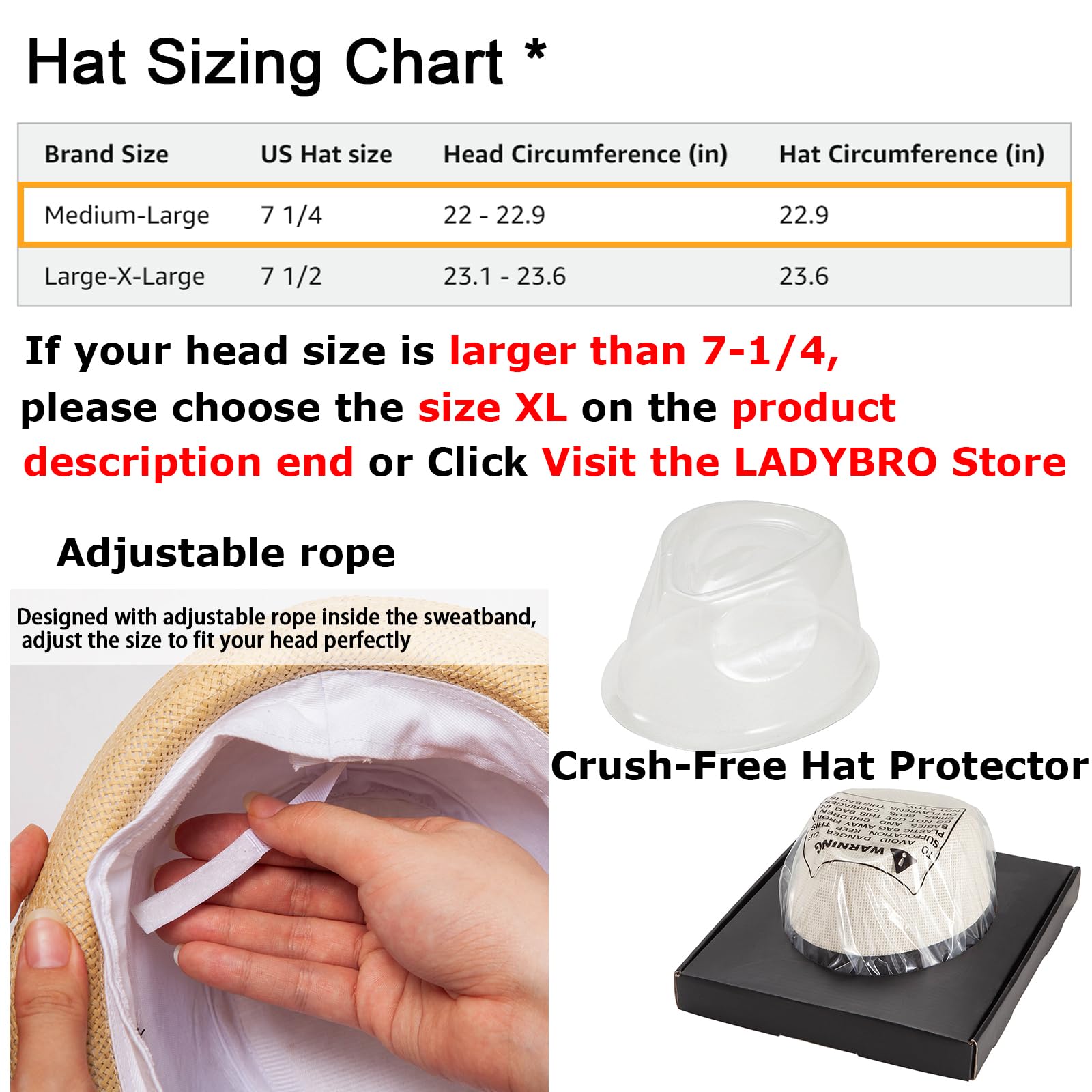 LADYBRO Chapeau de Paille d'été Trilby pour Homme - Bord Court des années 1920 - en Feutre de Laine - 58 cm