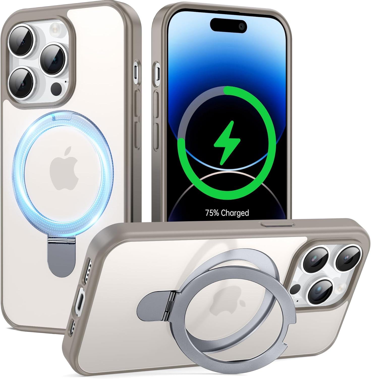 Supdeal Magnetic Stand Case for iPhone 13/14 with Invisible Ring Kickstand [Compatible with MagSafe] [Military Drop Protection] Shockproof Protective Translucent Matte Phone Cover, 6.1'', Blue
