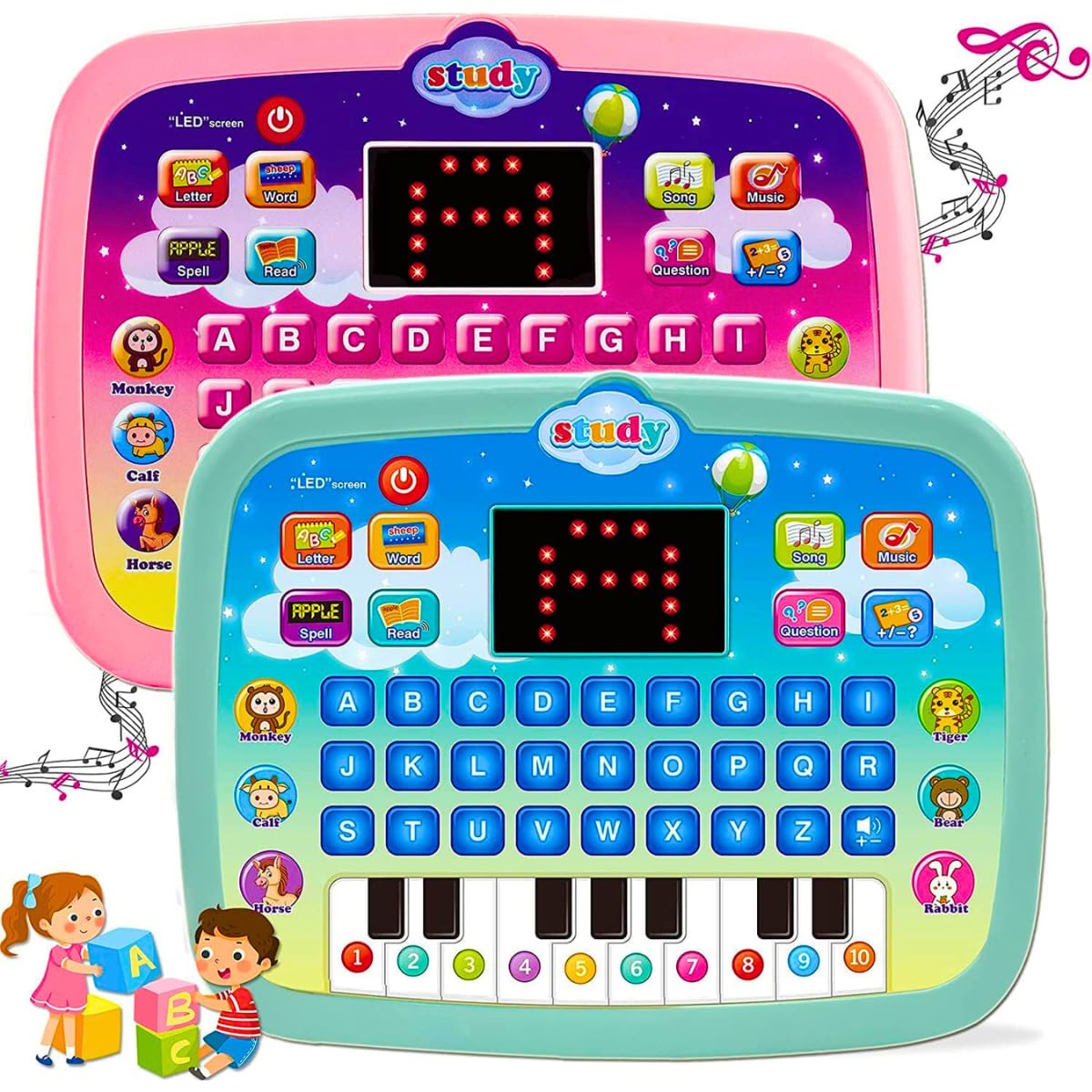 SPT Baby Tablet Educational Toy Toddler Learning Tablet with Music for Letters Animal Alphabets Numbers Counting, Cognative Interactive Baby Toy Infant Toys for for Boys & Girls First Birthday
