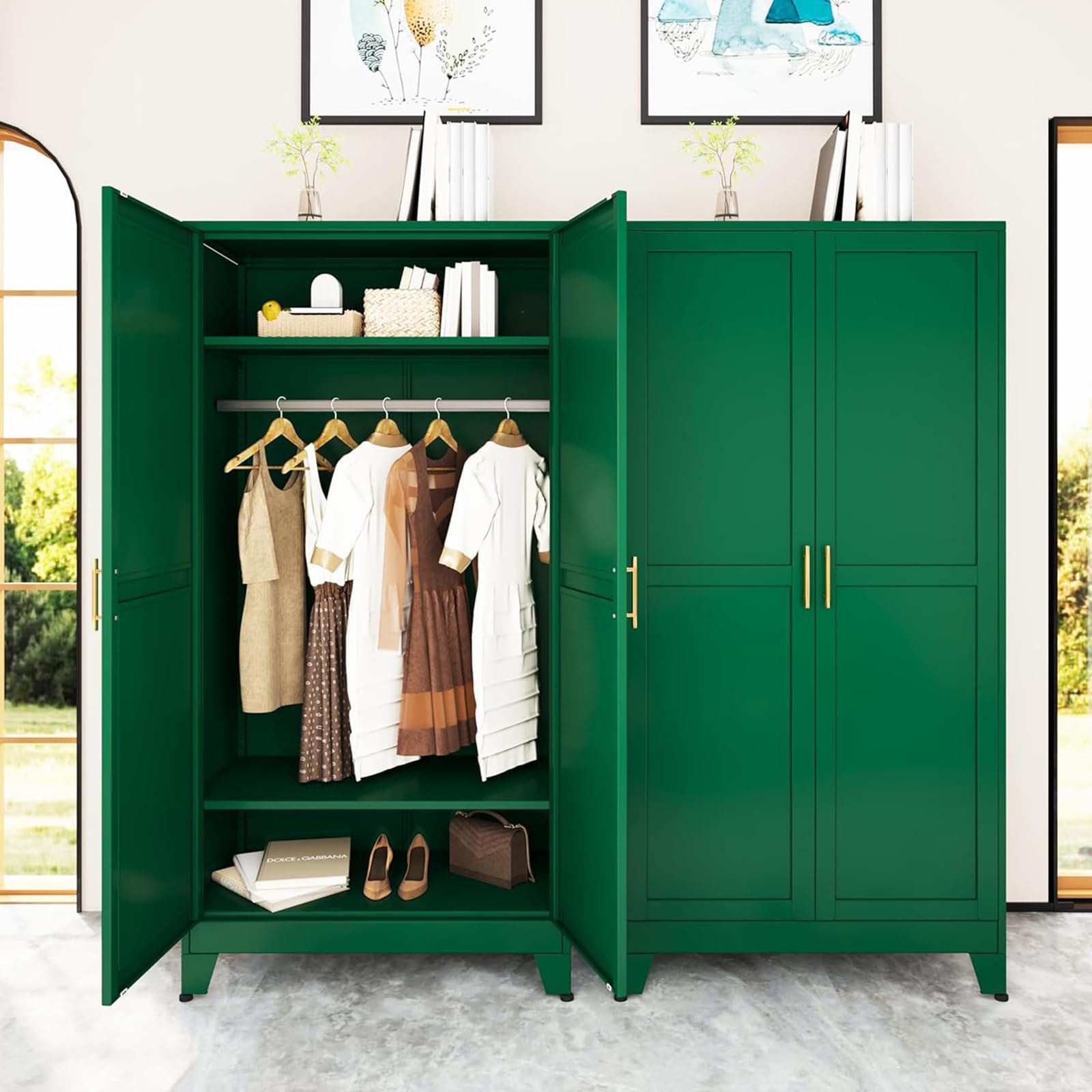 erosoei 71 inch Metal Armoire Wardrobe Green