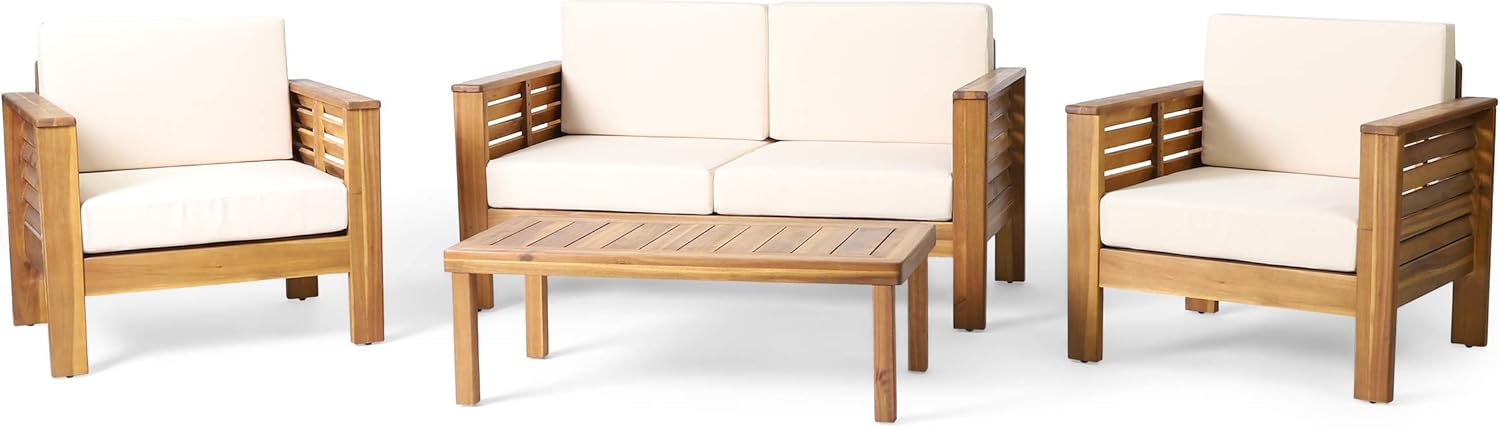 Christopher Knight Home Louver Chat Set, Teak + Cream : Patio, Lawn & Garden