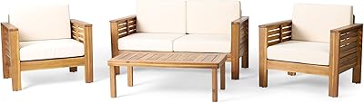 Christopher Knight Home Louver Chat Set, Teak + Cream